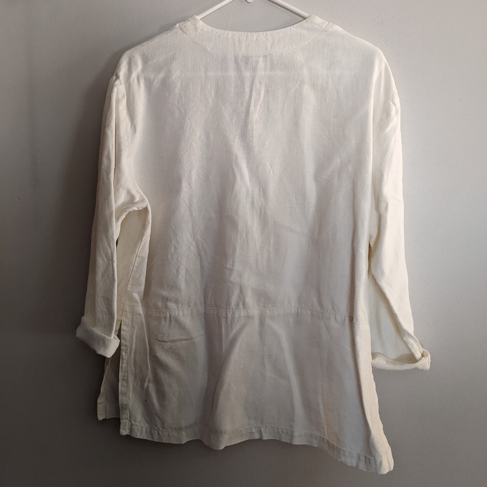 𝅺VINTAGE 1980s Creamy White Capezio Unlined Linen Blend Blazer Shaket - Picture 7 of 8